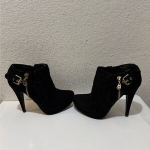 G by Guess Platform Suede Black Ankle High Heel Boots